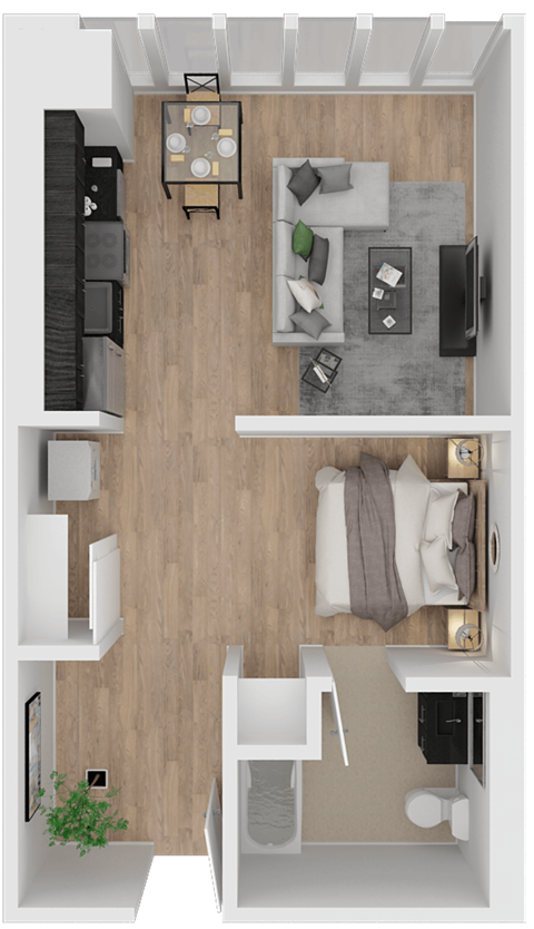 Floor plan for studio, 1 bath, 504 sqft